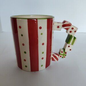 Holiday Stripe/Gift Box Handle Ceramic Mug